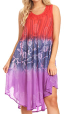 Sakkas Lisa Dip Dyed Floral Batik Short Sleeve Dress / Cover Up