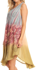Sakkas Lisa Dip Dyed Floral Batik Short Sleeve Dress / Cover Up