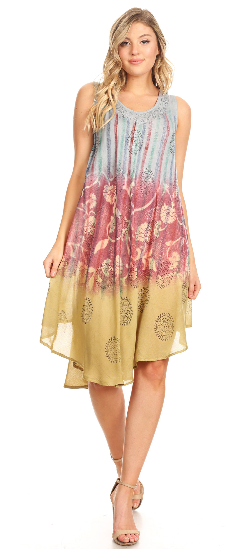 Sakkas Lisa Dip Dyed Floral Batik Short Sleeve Dress / Cover Up