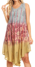 Sakkas Lisa Dip Dyed Floral Batik Short Sleeve Dress / Cover Up#color_SteelBlue