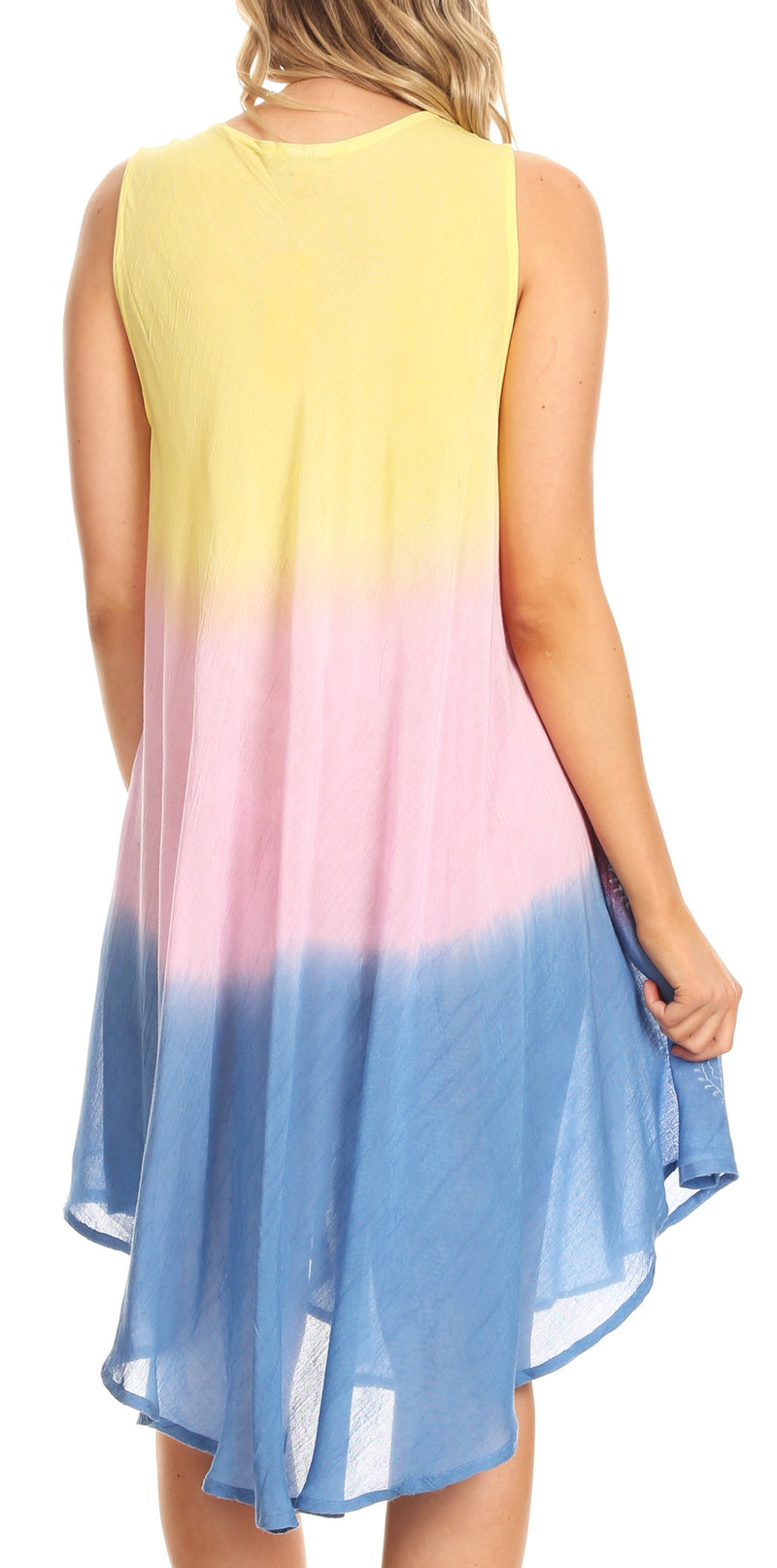 Sakkas Lisa Dip Dyed Floral Batik Short Sleeve Dress / Cover Up
