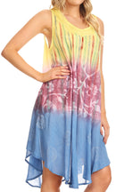 Sakkas Lisa Dip Dyed Floral Batik Short Sleeve Dress / Cover Up