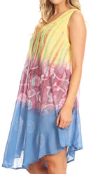 Sakkas Lisa Dip Dyed Floral Batik Short Sleeve Dress / Cover Up