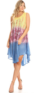 Sakkas Lisa Dip Dyed Floral Batik Short Sleeve Dress / Cover Up