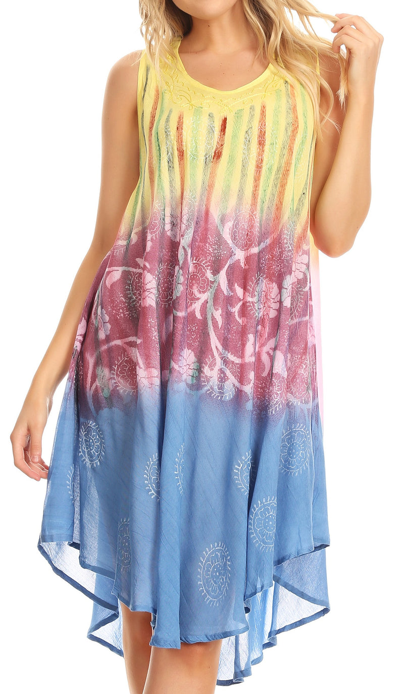 Sakkas Lisa Dip Dyed Floral Batik Short Sleeve Dress / Cover Up