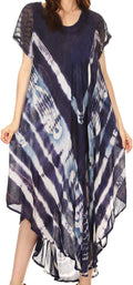 Sakkas Rachelle Short Sleeve Embroidered Batik Dress#color_Blue