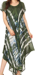 Sakkas Rachelle Short Sleeve Embroidered Batik Dress#color_DarkGreen