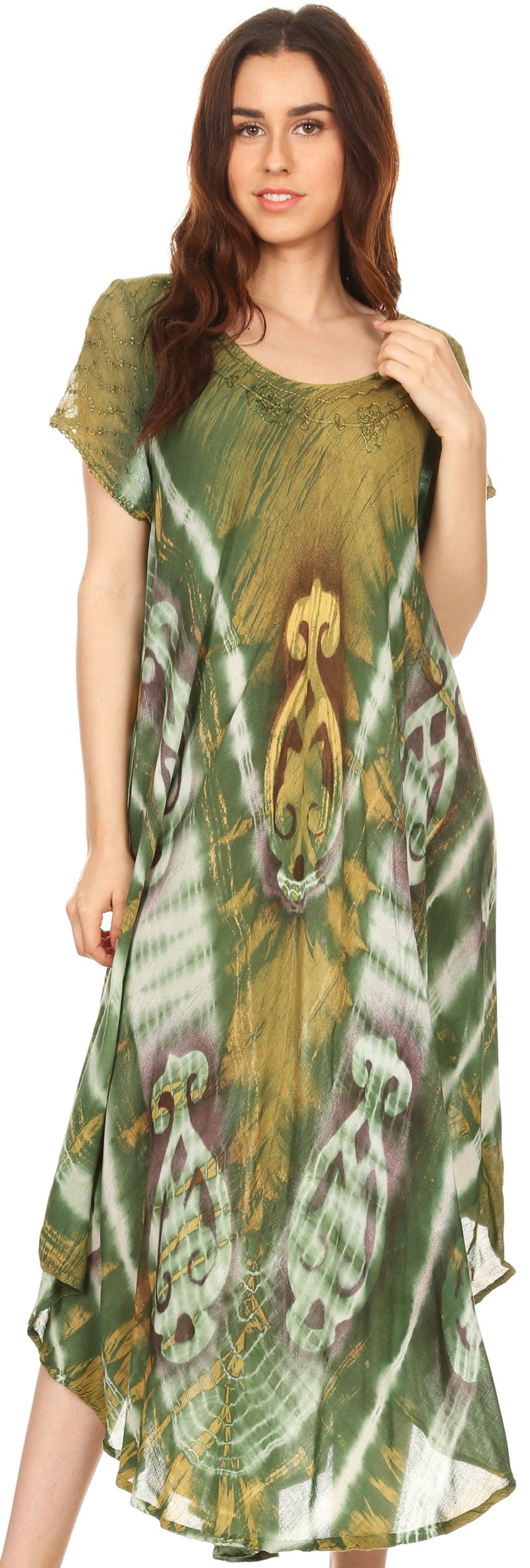 Sakkas Rachelle Short Sleeve Embroidered Batik Dress
