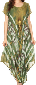 Sakkas Rachelle Short Sleeve Embroidered Batik Dress#color_Olive/Green