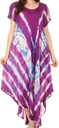 Sakkas Rachelle Short Sleeve Embroidered Batik Dress#color_Purple