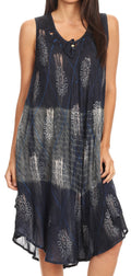 Sakkas Valentina Sleeveless Stonewashed Dress / Cover Up with Embroidery#color_Navy 