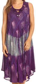 Sakkas Valentina Sleeveless Stonewashed Dress / Cover Up with Embroidery#color_Purple 