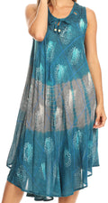 Sakkas Valentina Sleeveless Stonewashed Dress / Cover Up with Embroidery#color_Turquoise 