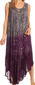 Sakkas Priscilla Sleeveless Stonewashed Ombre Tie Front Dress / Cover Up#color_Fuschia 