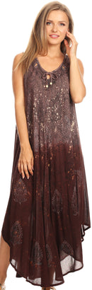 Sakkas Priscilla Sleeveless Stonewashed Ombre Tie Front Dress / Cover Up