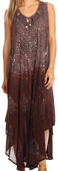 Sakkas Priscilla Sleeveless Stonewashed Ombre Tie Front Dress / Cover Up#color_Chocolate 