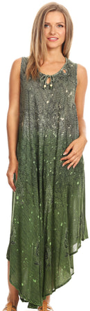 Sakkas Priscilla Sleeveless Stonewashed Ombre Tie Front Dress / Cover Up