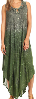 Sakkas Priscilla Sleeveless Stonewashed Ombre Tie Front Dress / Cover Up#color_Green 