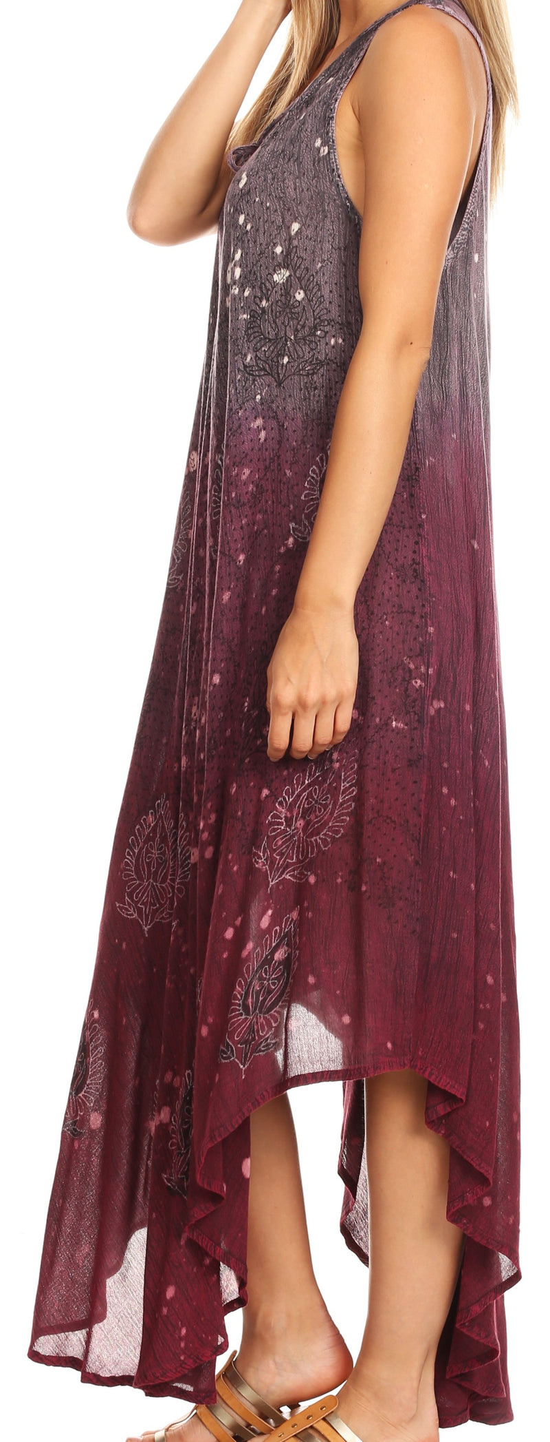 Sakkas Priscilla Sleeveless Stonewashed Ombre Tie Front Dress / Cover Up