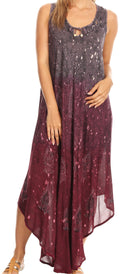 Sakkas Priscilla Sleeveless Stonewashed Ombre Tie Front Dress / Cover Up#color_Pink 