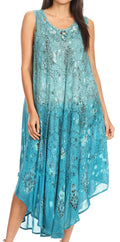 Sakkas Priscilla Sleeveless Stonewashed Ombre Tie Front Dress / Cover Up#color_Turquoise 