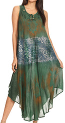 Sakkas Laramie Short Sleeve Stonewashed Ethnic Print Dress with Embroidery