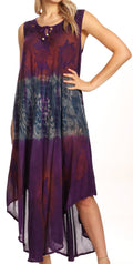 Sakkas Laramie Short Sleeve Stonewashed Ethnic Print Dress with Embroidery#color_Purple
