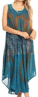 Sakkas Laramie Short Sleeve Stonewashed Ethnic Print Dress with Embroidery