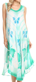 Sakkas Nisa Sleeveless Summer Caftan Kaftan Tie-dye Cover-up Dress Light & Breezy #color_SeaGreen