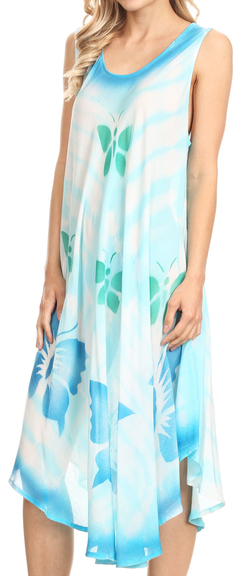 Sakkas Nisa Sleeveless Summer Caftan Kaftan Tie-dye Cover-up Dress Light & Breezy