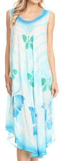 Sakkas Nisa Sleeveless Summer Caftan Kaftan Tie-dye Cover-up Dress Light & Breezy #color_Turquoise