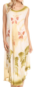 Sakkas Nisa Sleeveless Summer Caftan Kaftan Tie-dye Cover-up Dress Light & Breezy #color_Beige