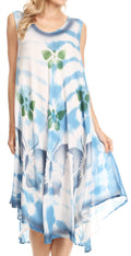 Sakkas Nisa Sleeveless Summer Caftan Kaftan Tie-dye Cover-up Dress Light & Breezy #color_Blue