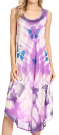 Sakkas Nisa Sleeveless Summer Caftan Kaftan Tie-dye Cover-up Dress Light & Breezy #color_Purple