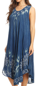 Sakkas Ecrin Women Tie-dye Sleeveless Stonewashed Caftan Cover up Dress Flowy