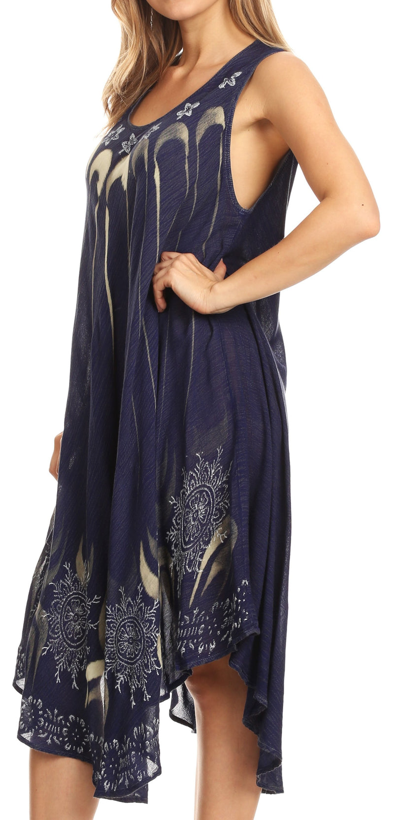Sakkas Ecrin Women Tie-dye Sleeveless Stonewashed Caftan Cover up Dress Flowy