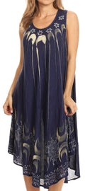 Sakkas Ecrin Women Tie-dye Sleeveless Stonewashed Caftan Cover up Dress Flowy#color_RoyalBlue