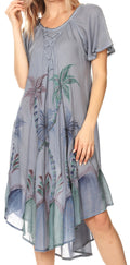 Sakkas Lida Womens Everyday Summer Relaxed Dress with Short Sleeves & Block Print#color_19315-Grey
