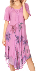 Sakkas Lida Womens Everyday Summer Relaxed Dress with Short Sleeves & Block Print#color_19315-LtPurple