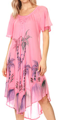 Sakkas Lida Womens Everyday Summer Relaxed Dress with Short Sleeves & Block Print#color_19315-Pink