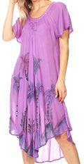 Sakkas Lida Womens Everyday Summer Relaxed Dress with Short Sleeves & Block Print#color_19315-Purple