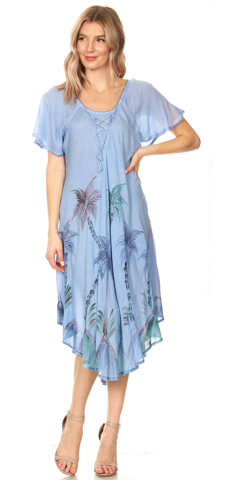 Sakkas Lida Womens Everyday Summer Relaxed Dress with Short Sleeves & Block Print