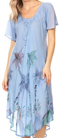 Sakkas Lida Womens Everyday Summer Relaxed Dress with Short Sleeves & Block Print#color_19315-SkyBlue