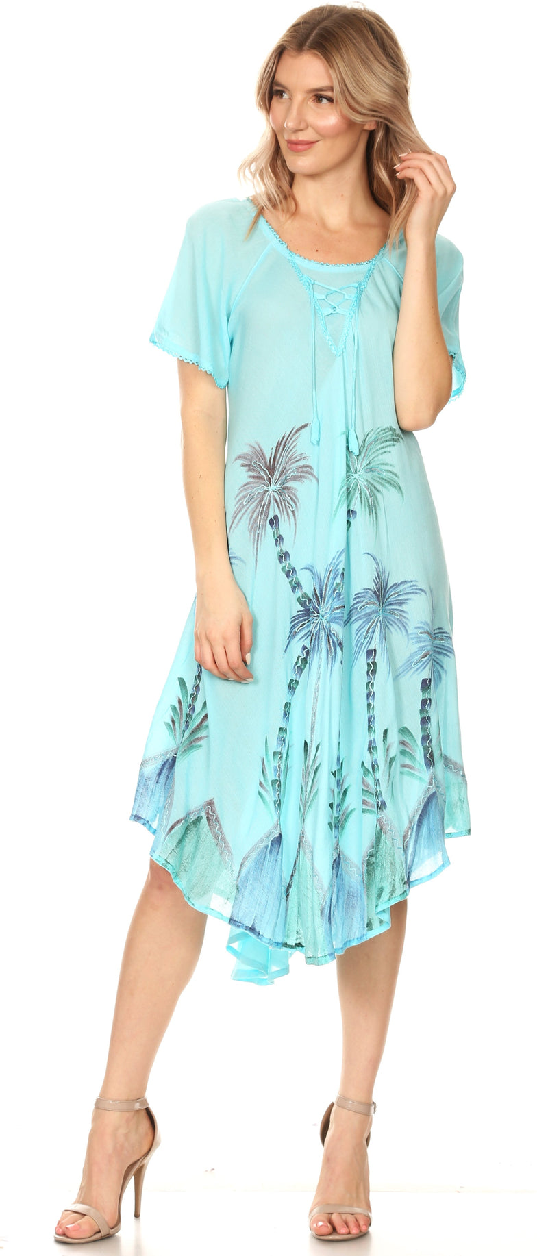 Sakkas Lida Womens Everyday Summer Relaxed Dress with Short Sleeves & Block Print