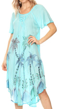 Sakkas Lida Womens Everyday Summer Relaxed Dress with Short Sleeves & Block Print#color_19315-Turquoise