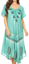 Sakkas Lida Womens Everyday Summer Relaxed Dress with Short Sleeves & Block Print#color_Aqua