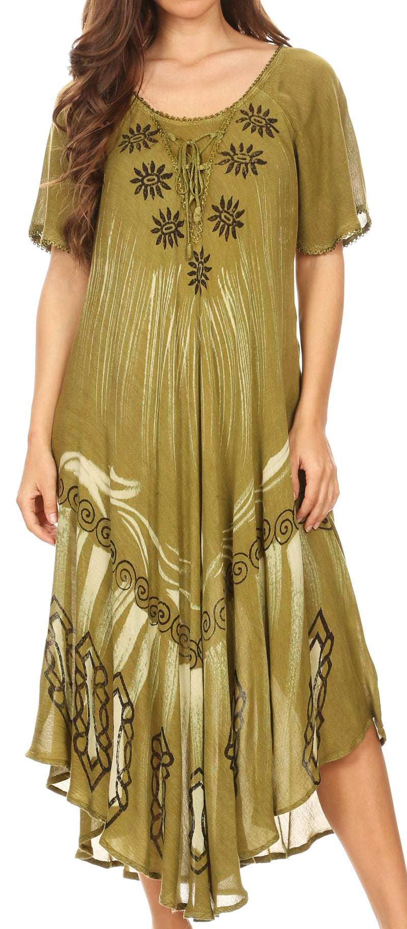Sakkas Lida Womens Everyday Summer Relaxed Dress with Short Sleeves & Block Print