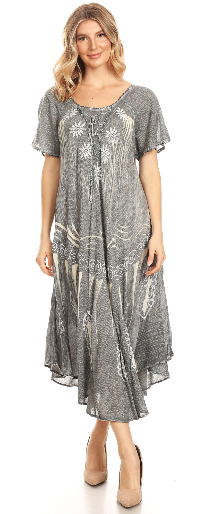 Sakkas Lida Womens Everyday Summer Relaxed Dress with Short Sleeves & Block Print