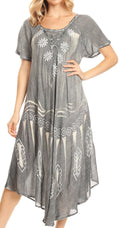 Sakkas Lida Womens Everyday Summer Relaxed Dress with Short Sleeves & Block Print#color_Black