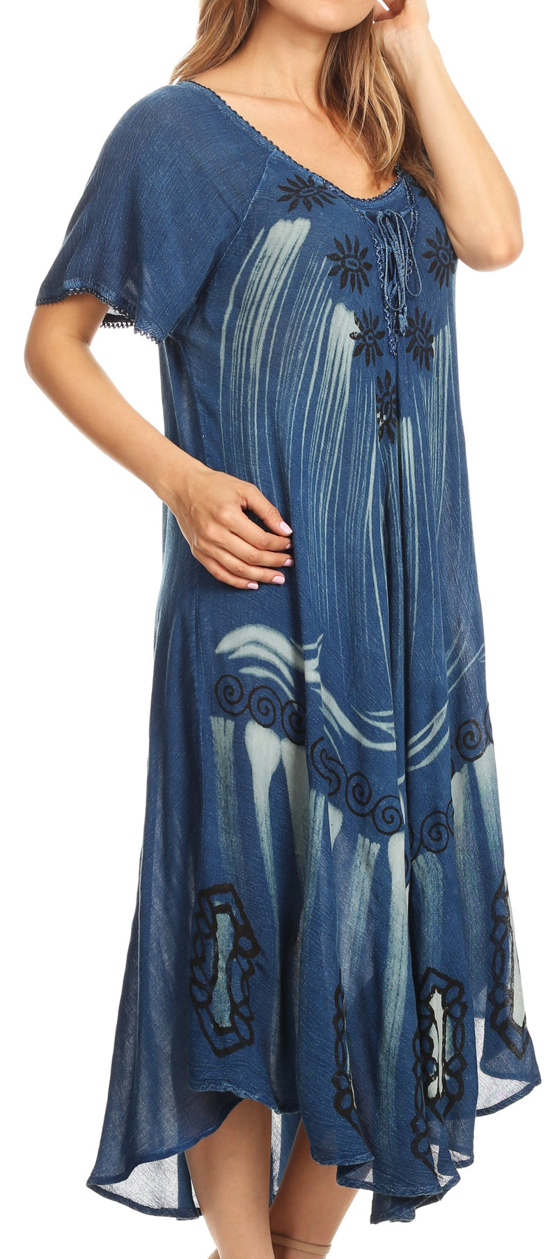 Sakkas Lida Womens Everyday Summer Relaxed Dress with Short Sleeves & Block Print